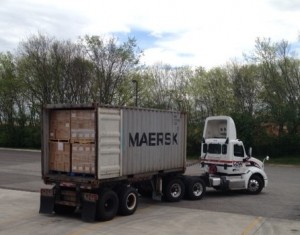The full container leaves Knoxville on the journey to Guatemala.
