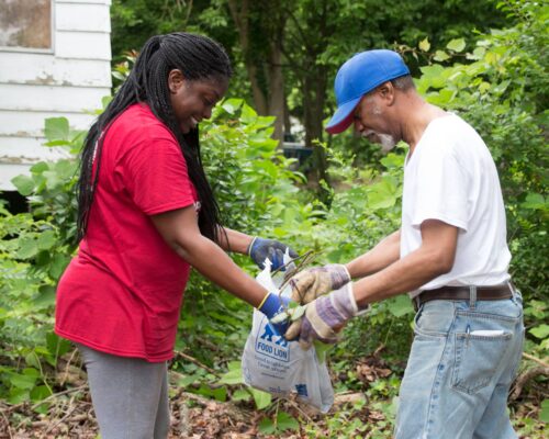 People doing yardwork